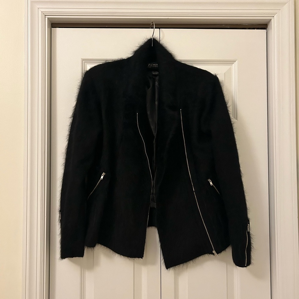 Venesha Angora Black Shaggy Fur Jacket